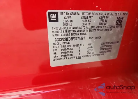 2015 Chevrolet Silverado C1500 Lt from USA, damaged, VIN 3GCPCREC6FG174091